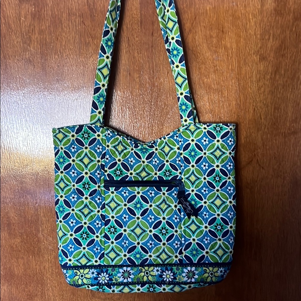 Vera Bradley Blue and Green Tote Bag with Geometric Pattern